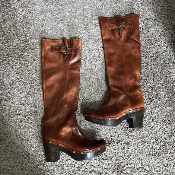 Stuart Weitzman Shoes - Stuart Weitzman "Mcallen" Brown Leather Clog Tall Heel Boots Size 9.5